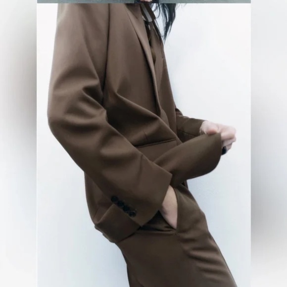 NWOT $129 Zara Dark Mink Straight Cut Button Blazer - Sz M - Picture 5 of 6